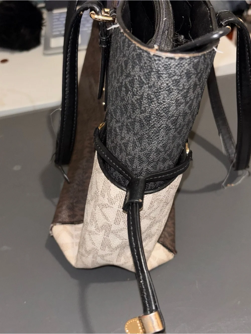 Michael Kors Brown and Black Signature Tote with Cream Accents - Picture 8 of 12